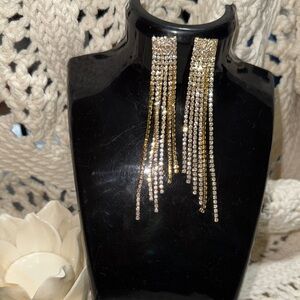 Gold Rhinestone Fringe Drop Earrings - Women Jewelry